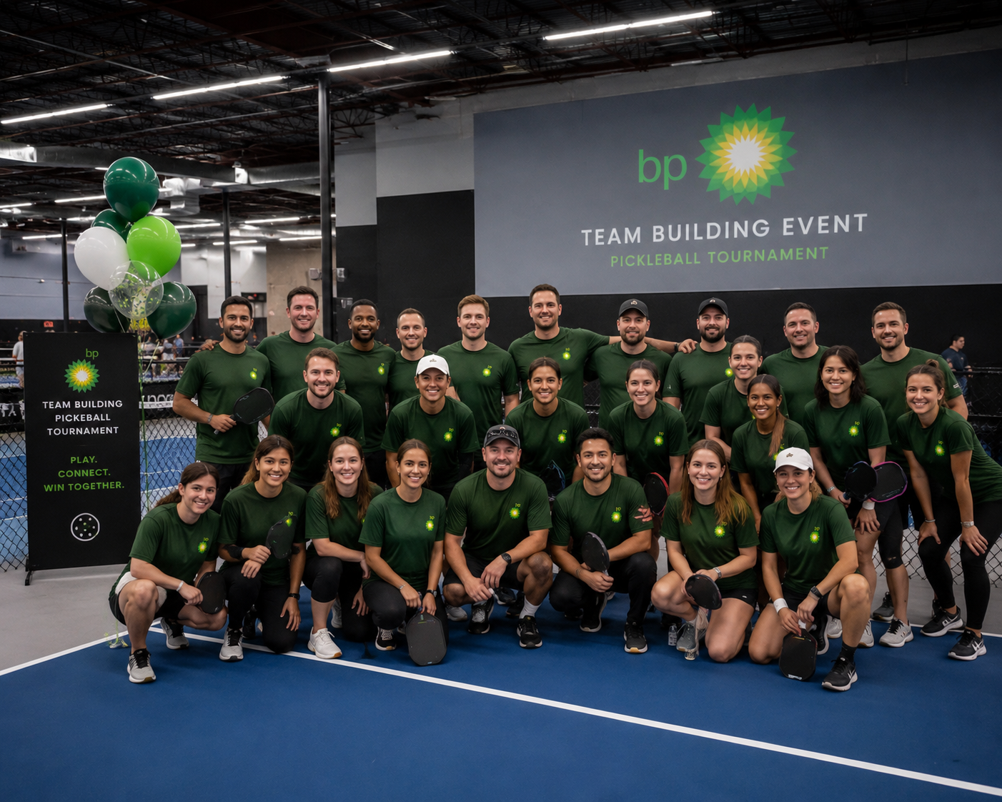 Corporate team from BP Oil at their event hosted at ERA Pickleball